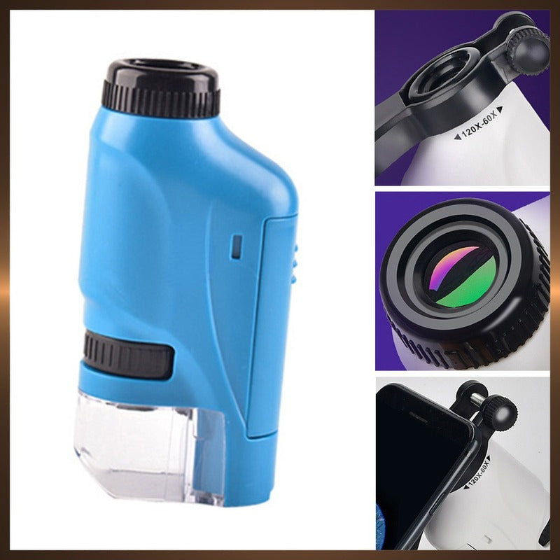 Mini Pocket Microscope Kit - 60-120x Handheld Lab Microscope for Kids