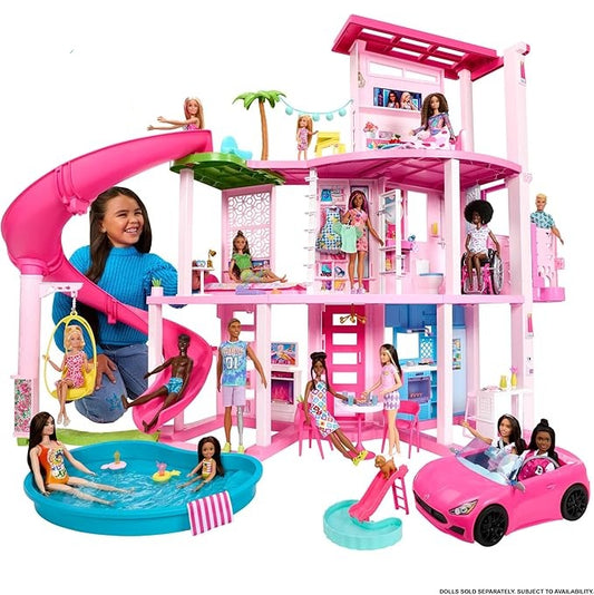 Barbie Dreamhouse, 3-Storey Barbie House with 10 Play Areas 75 Pcs