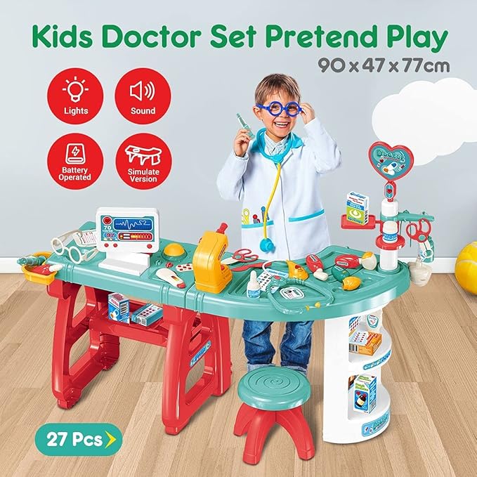  27pcs Doctor Kit Medical Pretend Play Toys Table Chair for Kids