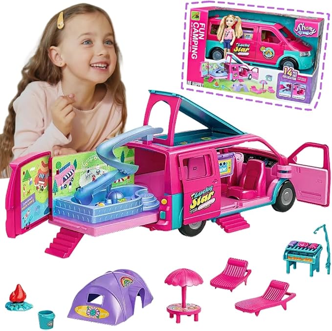 Doll Van Playset Toy 14 Pcs