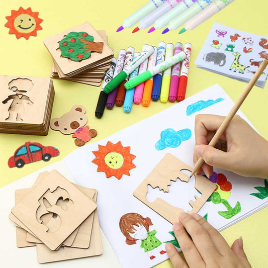 20 pcs Montessori Wooden DIY Painting Stencils