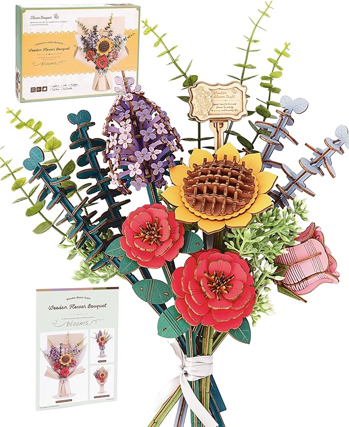 Wooden Flower Bouquet Model Kit 581 Pcs