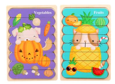 Double-Sided Strip 3D Wooden Puzzles for Kids