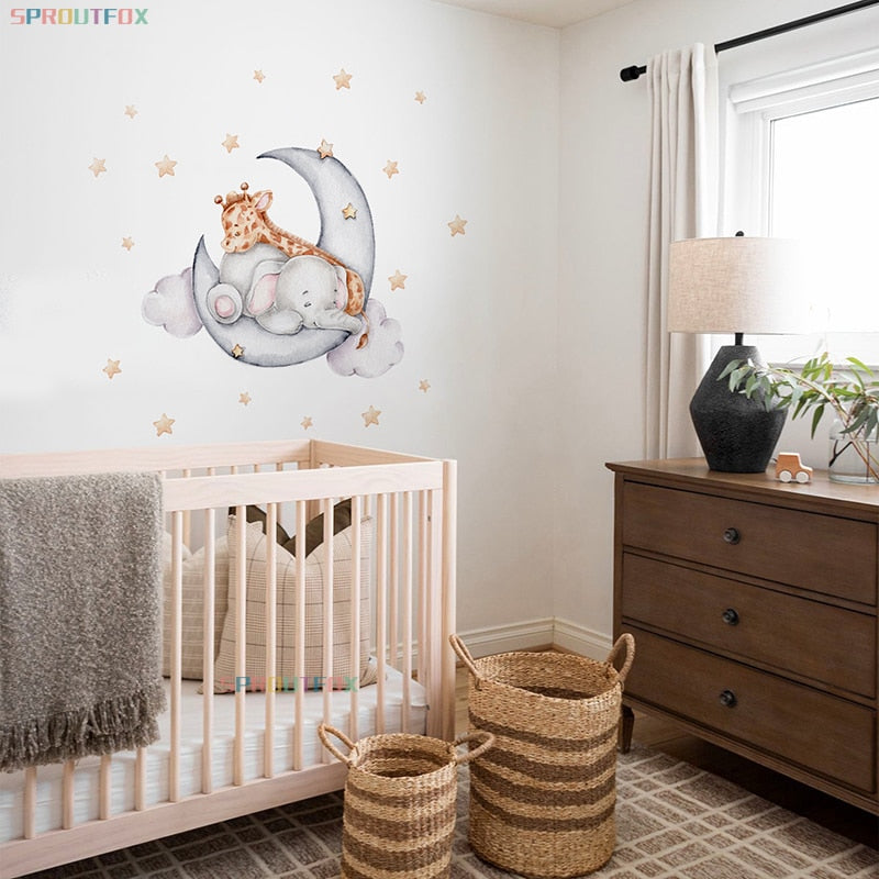 Elephant Giraffe Wall Stickers - Adorable Kids' Room Decor