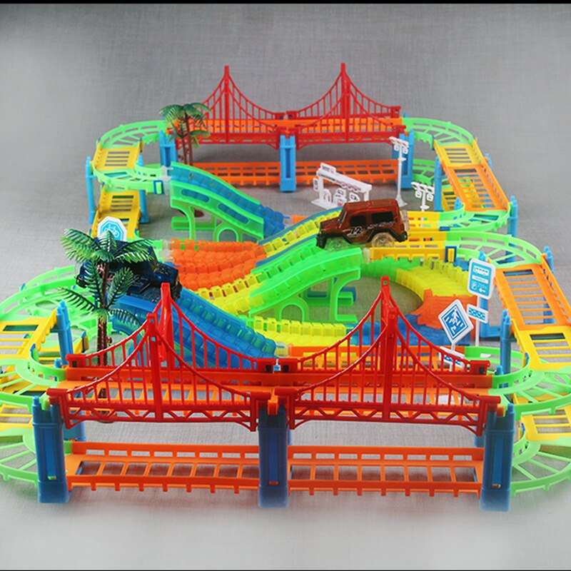 2-in-1 DIY Race Track Car Set: Create Your Own Railway with LED Light Race Cars