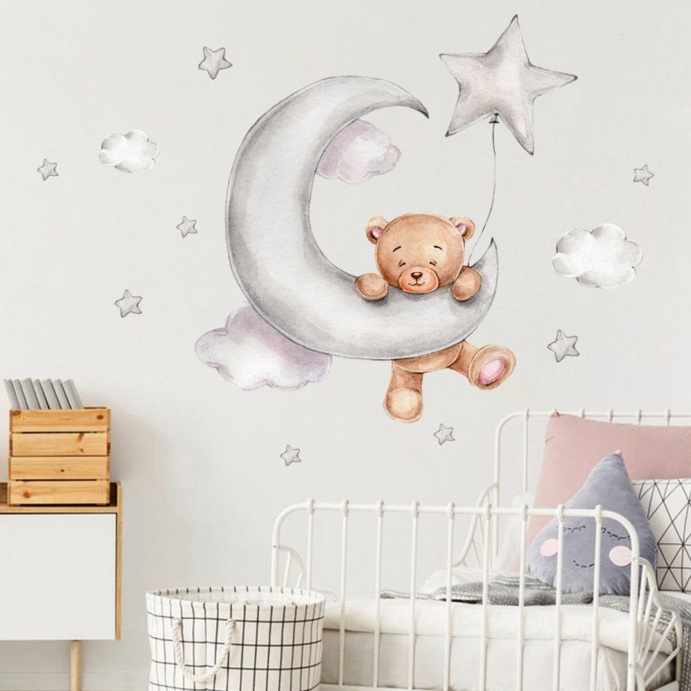 Dreamy Bear Moon Clouds Stars Wall Stickers