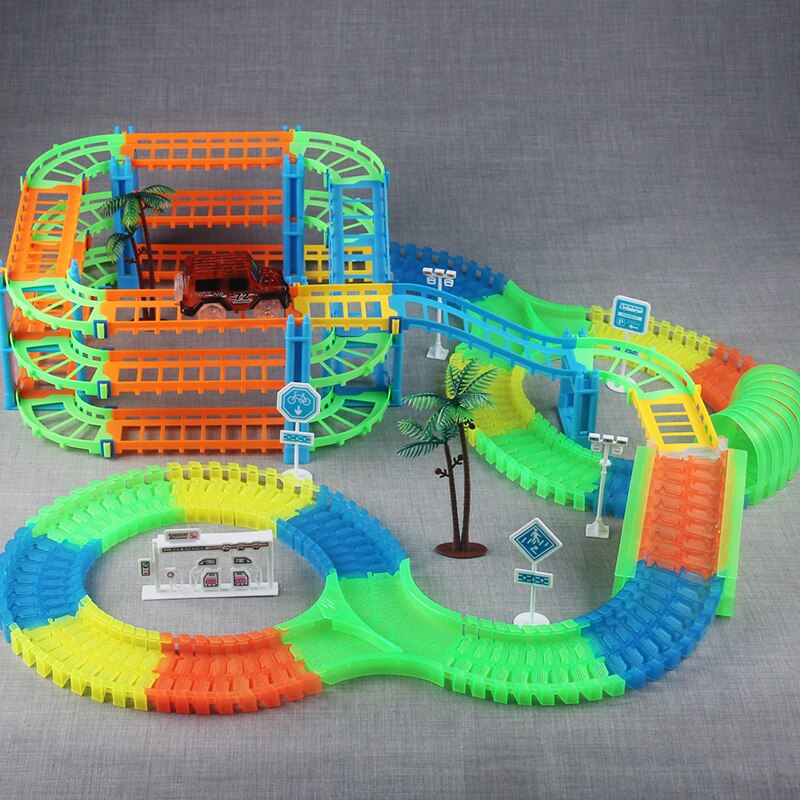 2-in-1 DIY Race Track Car Set: Create Your Own Railway with LED Light Race Cars