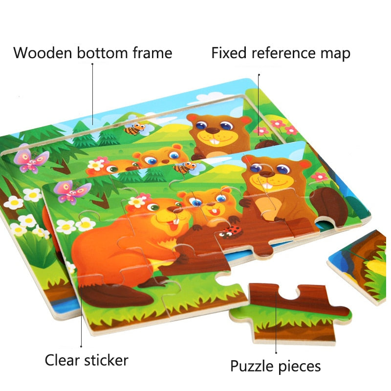 Cartoon Animals Wood Puzzle