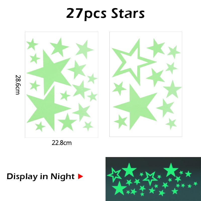 Glowing Luminous 3D Stars Dots Wall Sticker