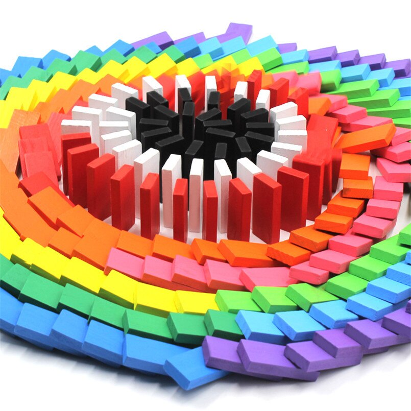 Rainbow Wooden Domino Building Blocks Set - 240PCS for Creative Play