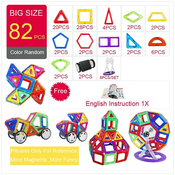 82 pcs Magnetic Designer Construction Toys - Big Size for Endless Building Fun