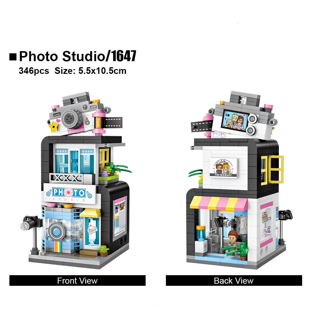 346 pcs Mini Block Building Set: Create Your Own Barber, Bakery & Clothing Shop!