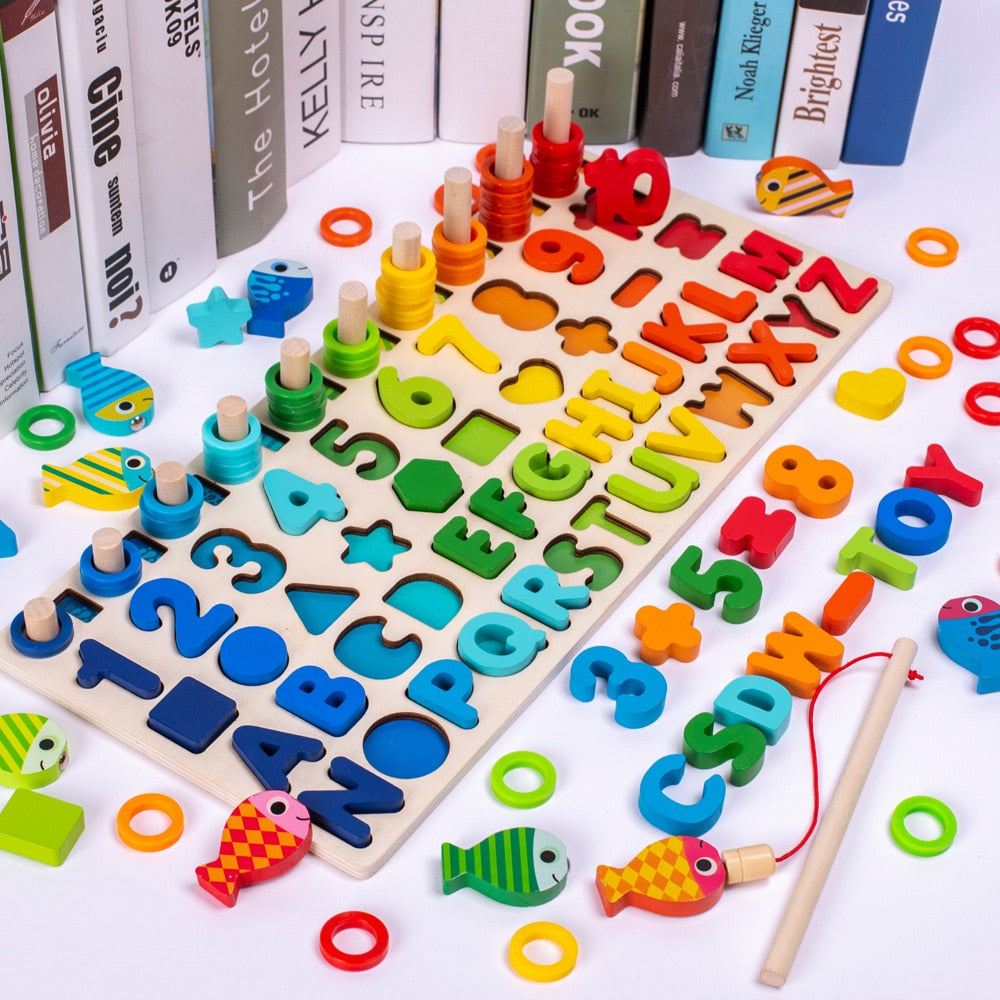Interactive Math Fishing Wooden Puzzles for Kids' Education