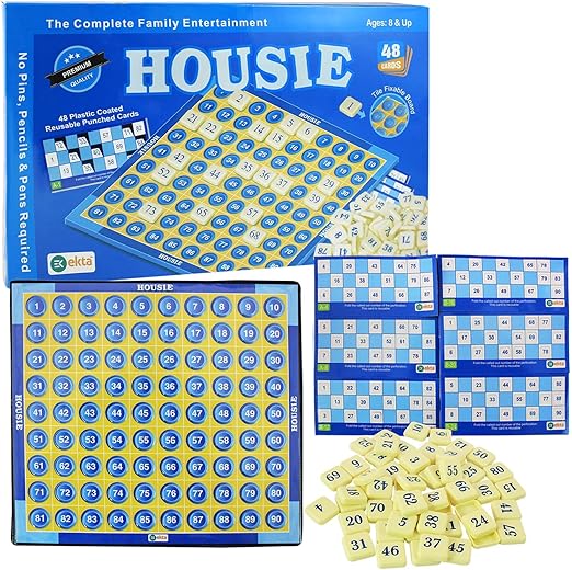 Housie Board Game with 48 Reusable Cards and Tile