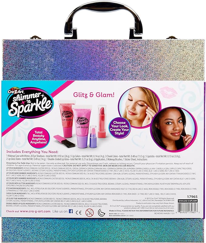 Shimmer 'n Sparkle Glitter Makeover Studio Beauty Kit - All-in-One for Eyes, Cheeks, and Lips