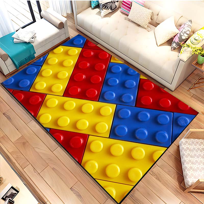 Vibrant Geometric Building Blocks Toy Carpet: Playful Room Decor!
