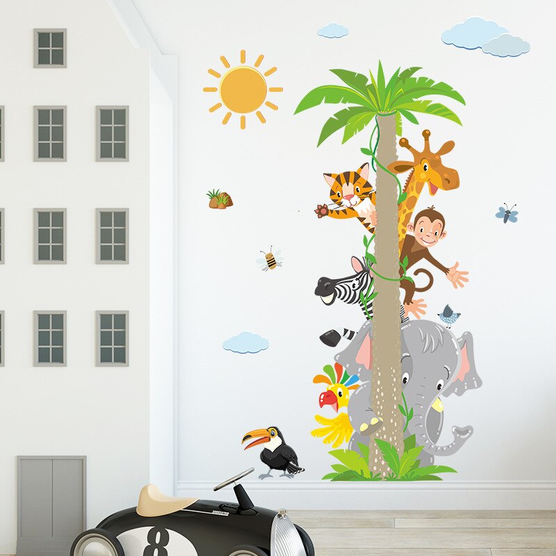 Animal and Coconut Tree Wall Sticker - Kids' Room Decor