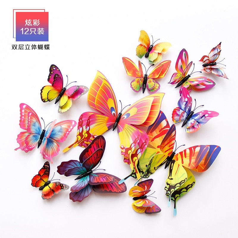 Elegant Double Layer Butterflies Wall Stickers - 3D - 12 Pcs