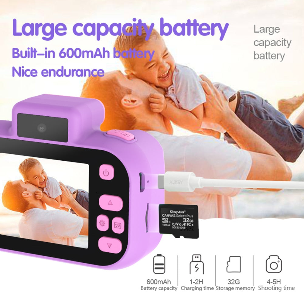 HD Dual-Camera Kids Camera - 2-Inch IPS Screen, USB Charging, Lanyard Included