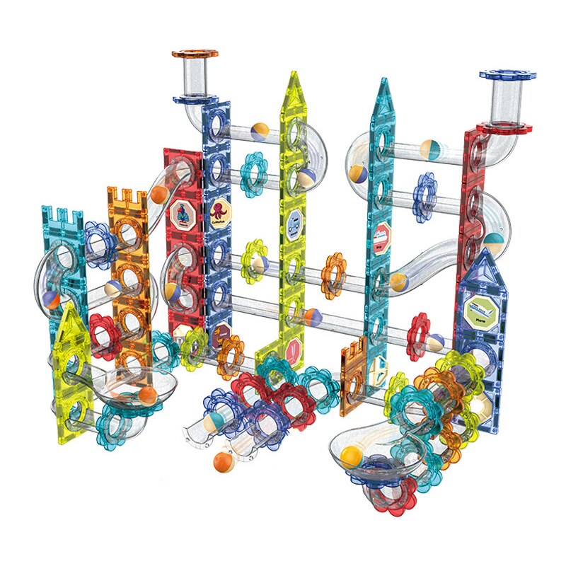 74 pcs Magnetic Track Masters: Creative Building Blocks with Spliceable Tracks