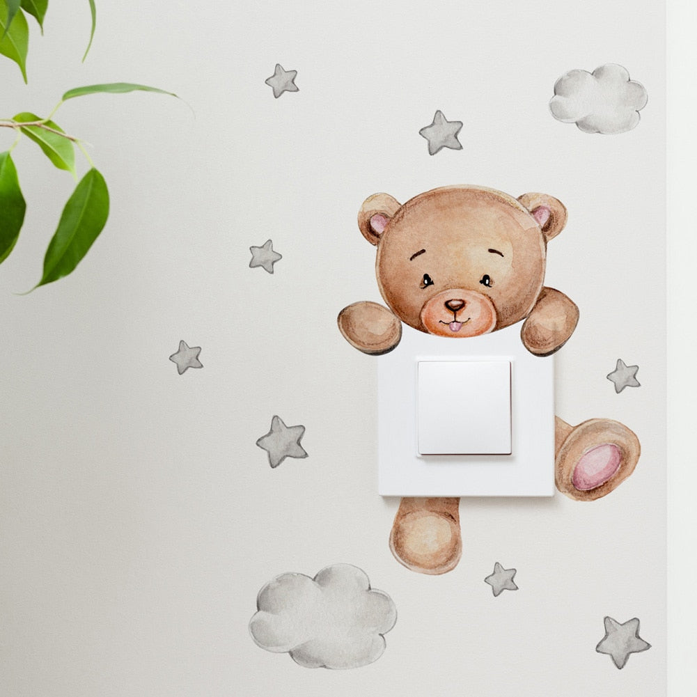 Cute Cartoon Bear Star Switch Sticker - Kid's Room and Home Decor