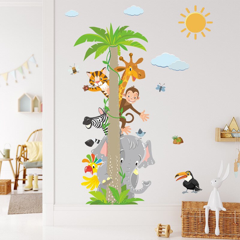 Animal and Coconut Tree Wall Sticker - Kids' Room Decor