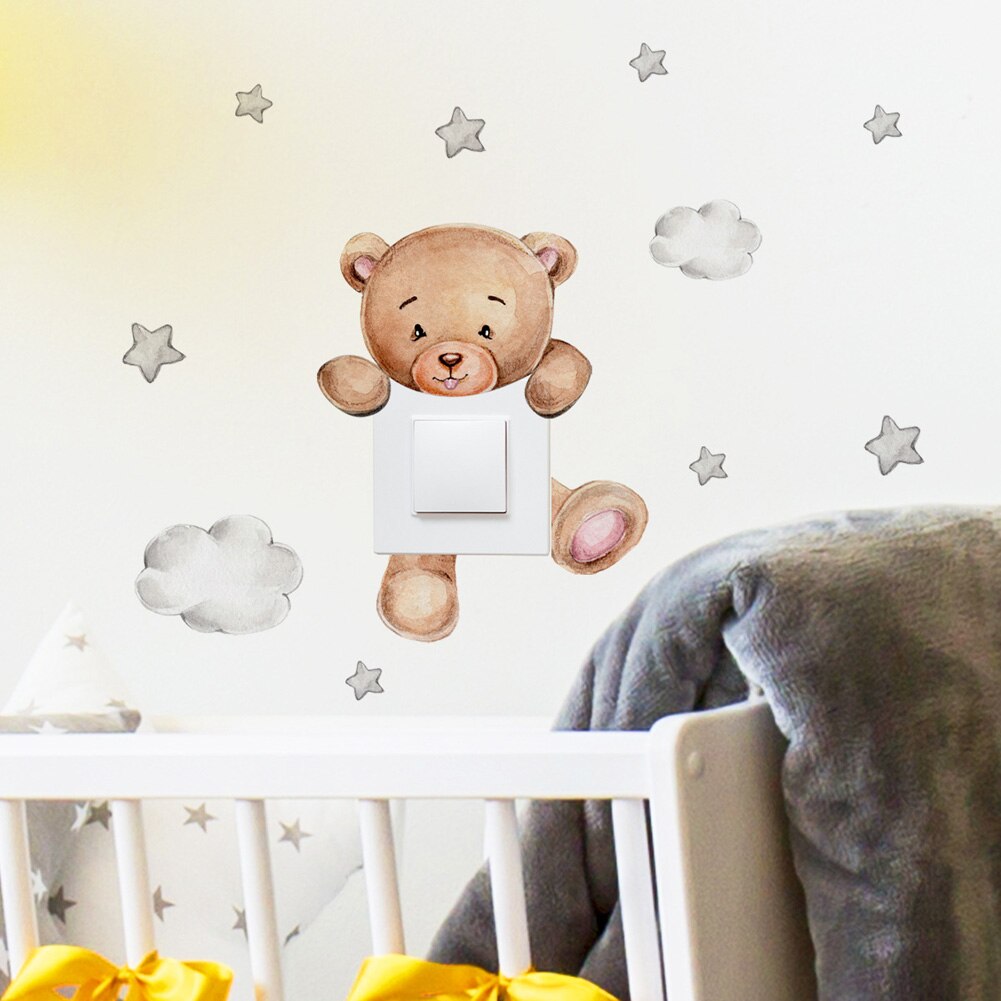 Cute Cartoon Bear Star Switch Sticker - Kid's Room and Home Decor