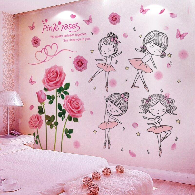 Ballet Dancer Girl Wall Stickers - DIY Flowers and Plants Decals