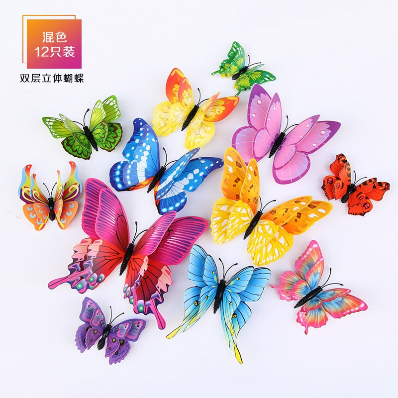 Elegant Double Layer Butterflies Wall Stickers - 3D - 12 Pcs