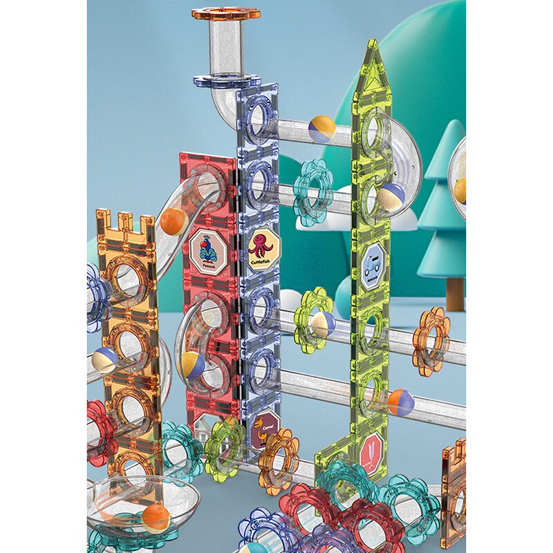 74 pcs Magnetic Track Masters: Creative Building Blocks with Spliceable Tracks