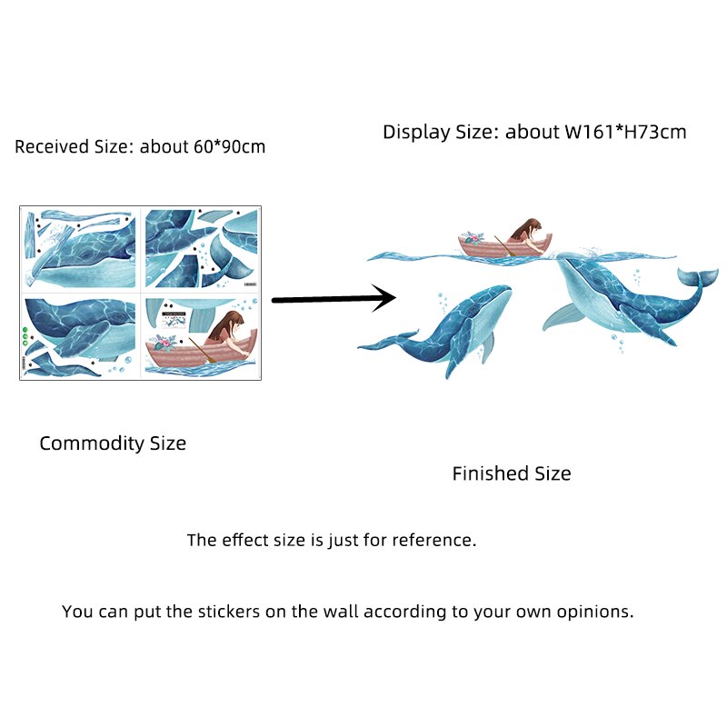 Cartoon Girl Whales Wall Sticker - DIY Seagrass Decals