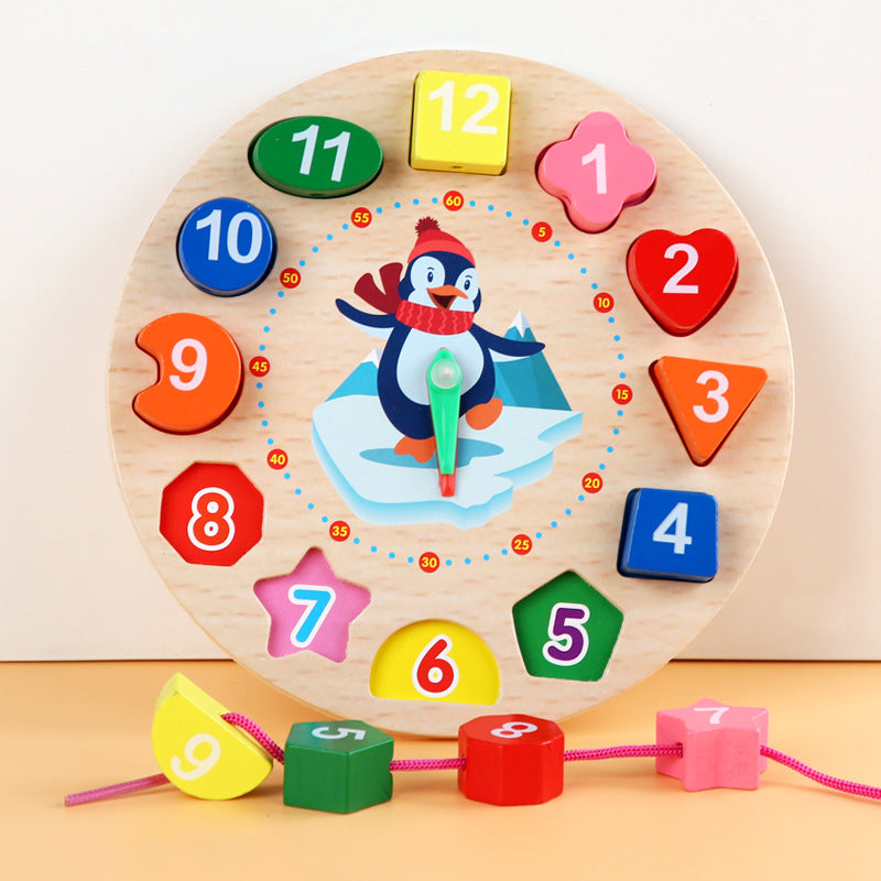 Wooden Geometric Shape Clock Puzzles and Tangram Learning Set for Kids