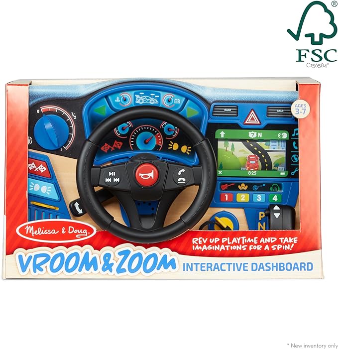 Interactive Wooden Dashboard Steering Wheel Pretend Play Driving Toy