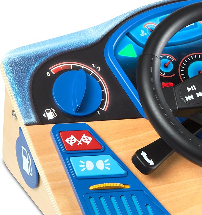 Interactive Wooden Dashboard Steering Wheel Pretend Play Driving Toy