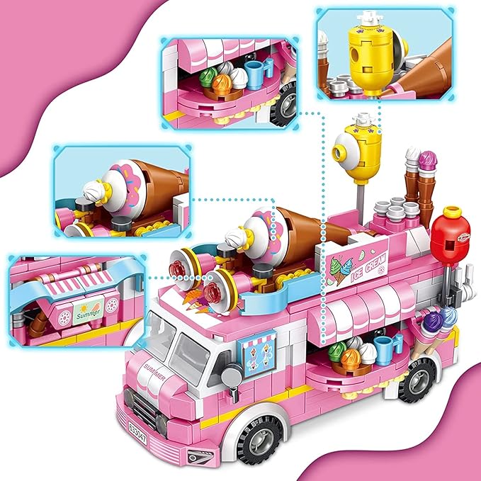 12-in-1 Ice Cream Truck Building Blocks Construction Vehicles Kit