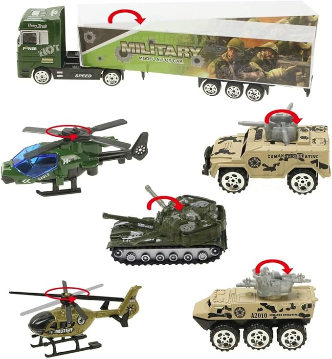 Military Vehicles Mini Car Toy Set in Carrier Truck