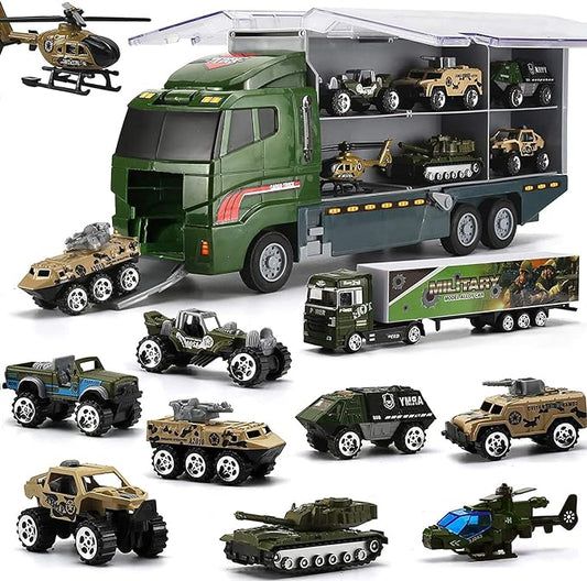 Military Vehicles Mini Car Toy Set in Carrier Truck