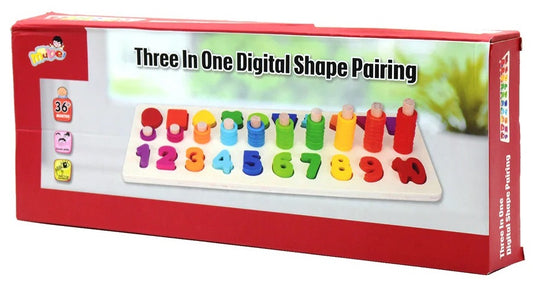 Wooden 3 in 1 digital shape pairing