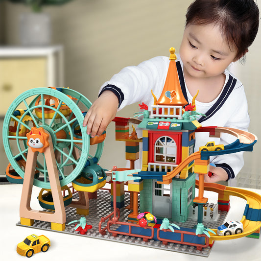 Marble Run Castle: Building Blocks and Car Action Figures Educational Toy Set
