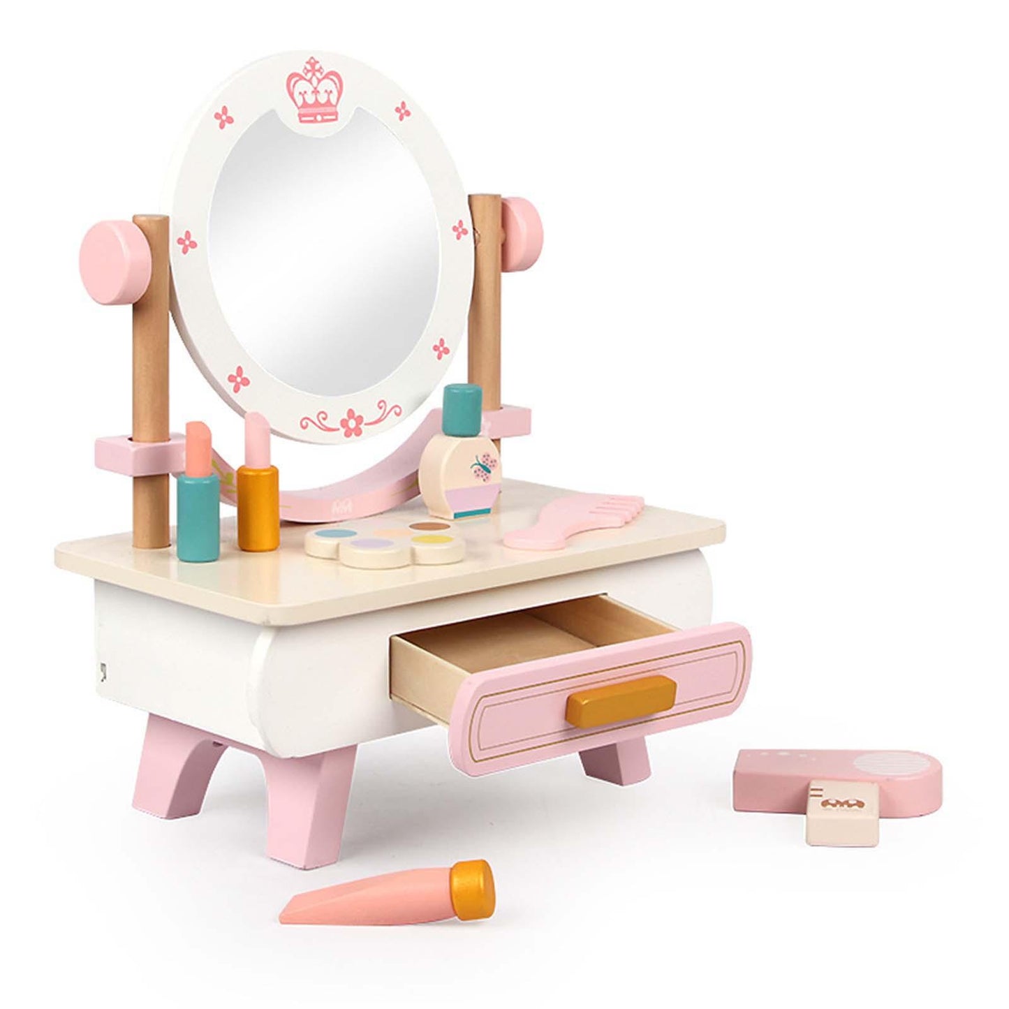 Enchanted Beauty: Wooden Princess Vanity Table with Makeup Accessories