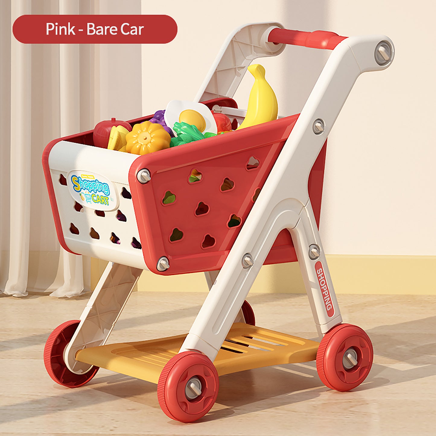 Shop and Play: Kids' Shopping Cart Toy with Fruit Cutting and Kitchen Playset