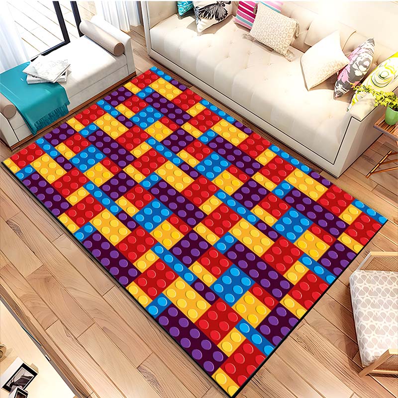 Vibrant Geometric Building Blocks Toy Carpet: Playful Room Decor!