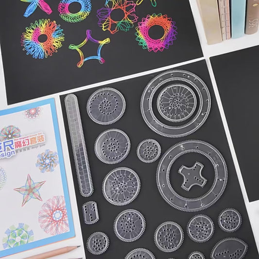 Colorful Spirograph Drawing Set: Interlocking Gears and Creative Designs