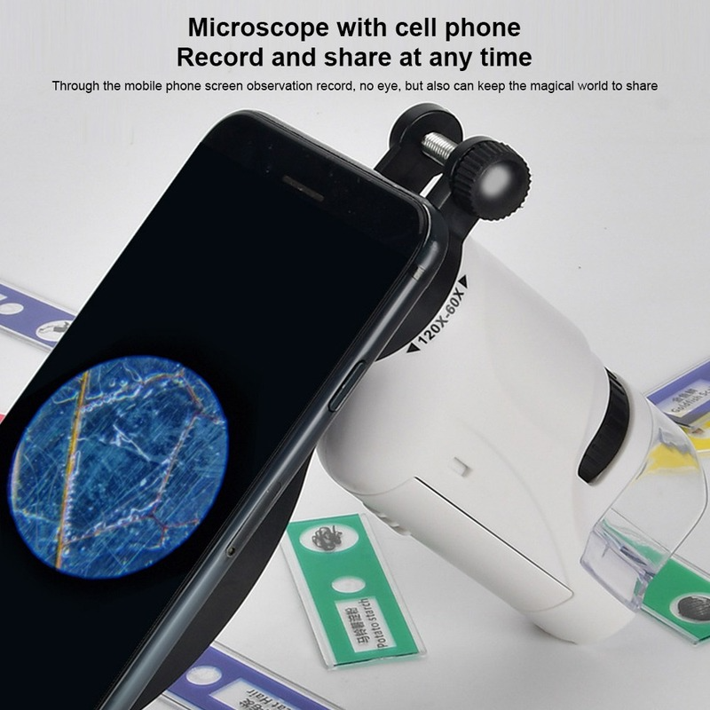Mini Pocket Microscope Kit - 60-120x Handheld Lab Microscope for Kids
