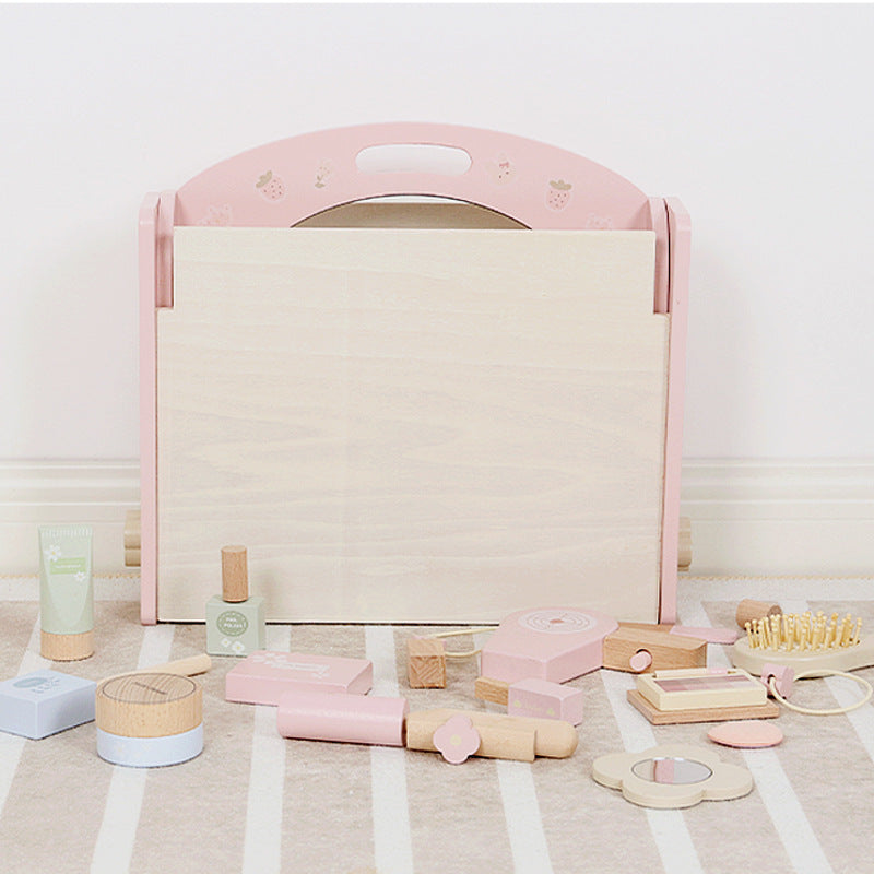 Wooden Glam Haven: Makeup Dressing Table and Simulation Cosmetic Set for Girls