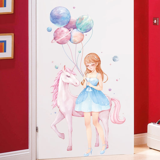 Starry Girl Unicorn Wall Stickers - Removable Vinyl Decals for Kids' Rooms