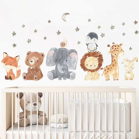 Adorable Watercolor Cartoon Africa Animals Wall Stickers